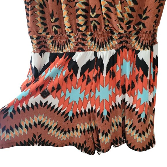INC International Concepts Aztec Print V-Neck Romper Size XL 3/4 Sleeve Pockets - Picture 6 of 8